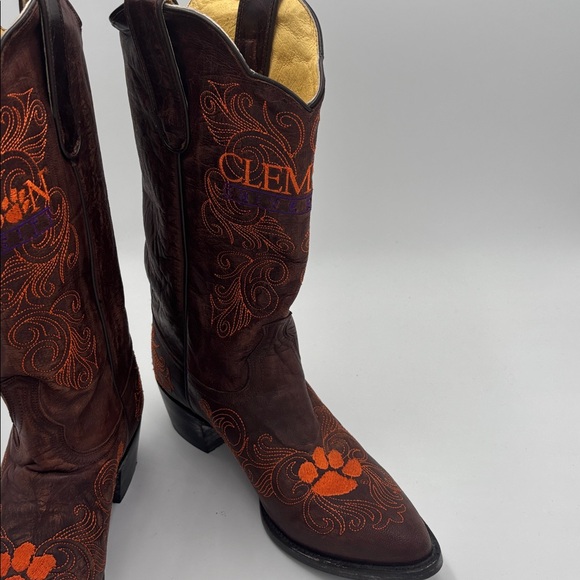 Gameday Women’s Brown Leather Clemson Embroidered Cowboy Boots 9.5 10 inch NCAA - Picture 4 of 8